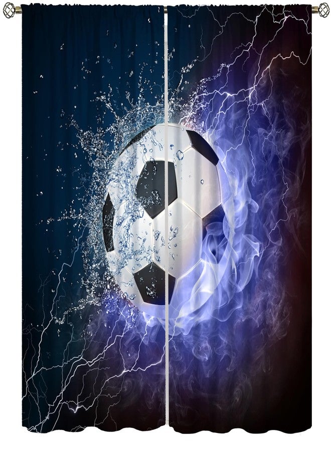 SENRUEGT Soccer Curtains,Sports Theme Window Treatments for Kids Bedroom Window Curtains,3D Football Game Patterns Boys Teen Bedroom Living Room Drapes 42x45 Inch - Image 1